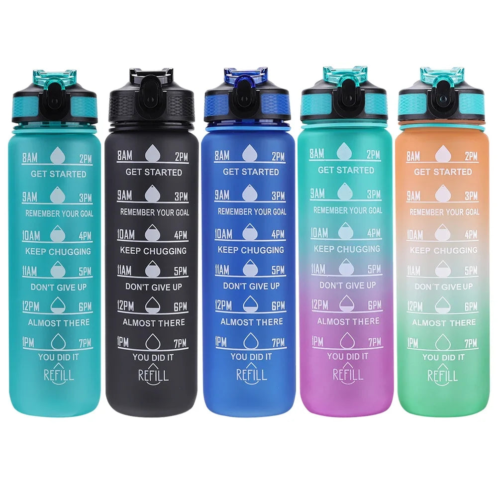 Hydra‑Smart Motivational Bottle – 1 L with time markers & one‑touch lid