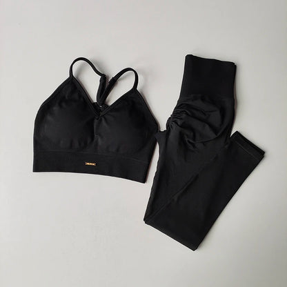 FlexFit Curve Set – Seamless yoga &amp; fitness set with V-neck and high-waist leggings